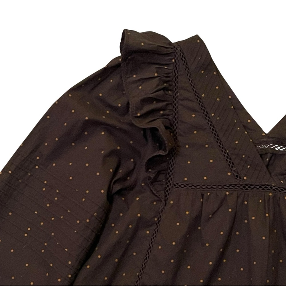 Madewell Voile Ruffled Pintuck L/S Cotton Top Black Polka Dot Print Size M NWOT - Picture 5 of 12